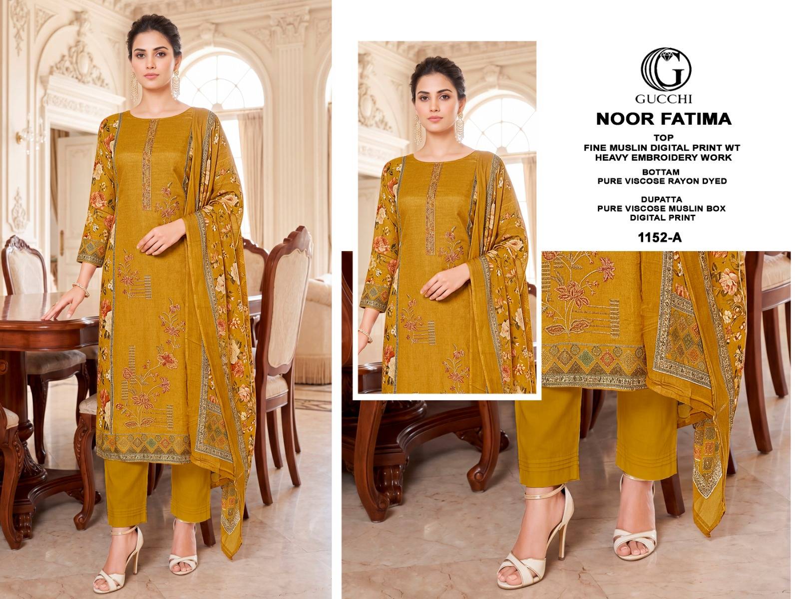 NOOR FATIMA 1152 BY GUCCHI Stylish Beautiful Colourful Pure Viscose Muslin Dresses At Wholesale Price